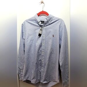 Men's Blue and White Plaid Polo Ralph Lauren Classic Fit Dress shirt